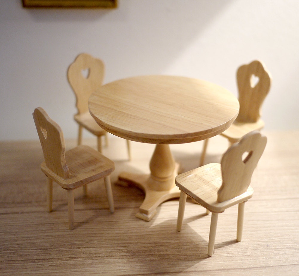 Dollhouse dinning table set dolls house wooden 5piece dinner