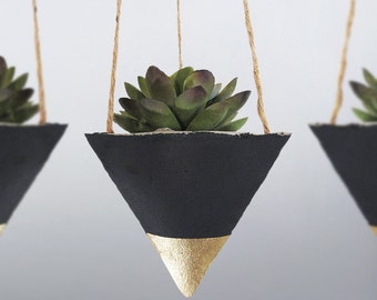 Succulent Planter, Concrete Planter, Air Planter, Hanging Planter, Geometric Planter, Modern Planter, Air Plant Holder, Gold - Set of 3