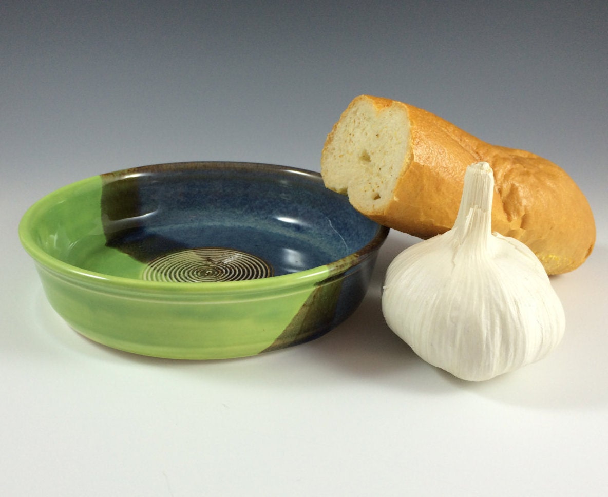 Garlic Grater & Oil Dipping Dish Spring Green/Blue Garlic