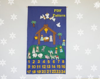 PDF Nativity Advent Calendar + 24 christmas Ornaments Felt Advent PDF Pattern Holiday Countdown Sewing pattern Instant Download