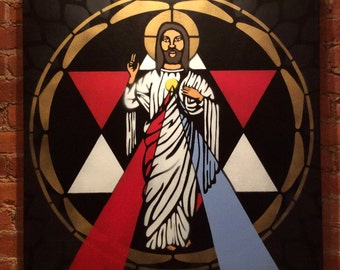 Divine Mercy of Jesus - Orginal 30x30 spray paint and stencil on canvas