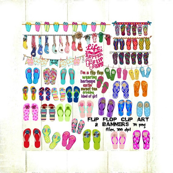 Flip Flop Sandals Clip Art &amp; Flip Flop Banners by TbLSimplyDigital