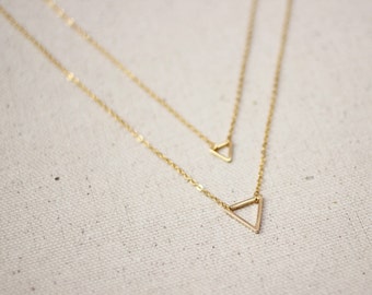 Gold Triangle Necklace / Double Triangle Geometric Necklace / Dainty Layered Jewelry/ Gold Triangle Necklace