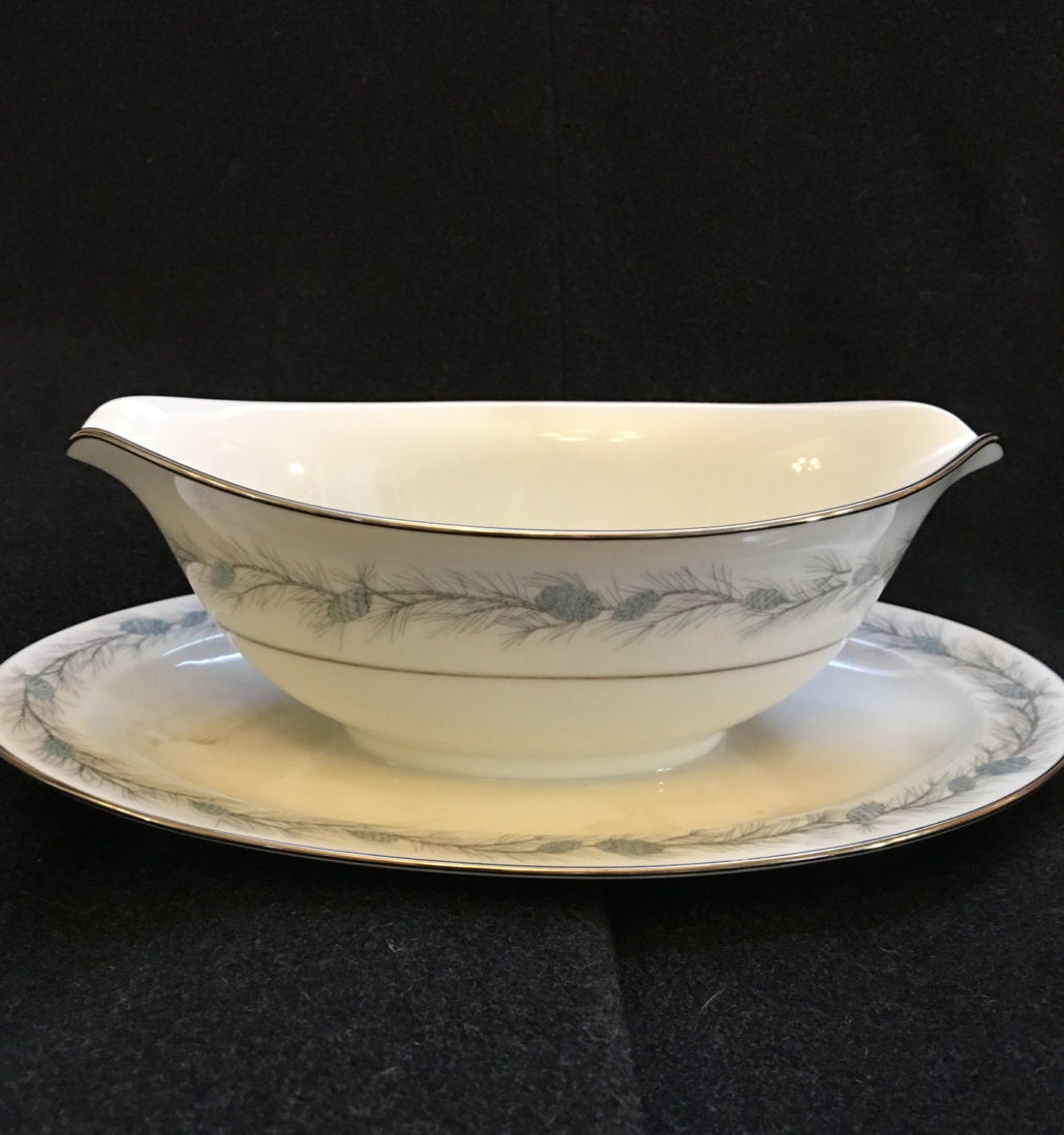 Style House Fine China Duchess Blue Pine Cone Gravy Boat with