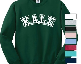 Kale Sweatshirt University inspired Yale inspired healthy crew neck crewneck kale shirt vegetarian pull over sweatshirt pullover college