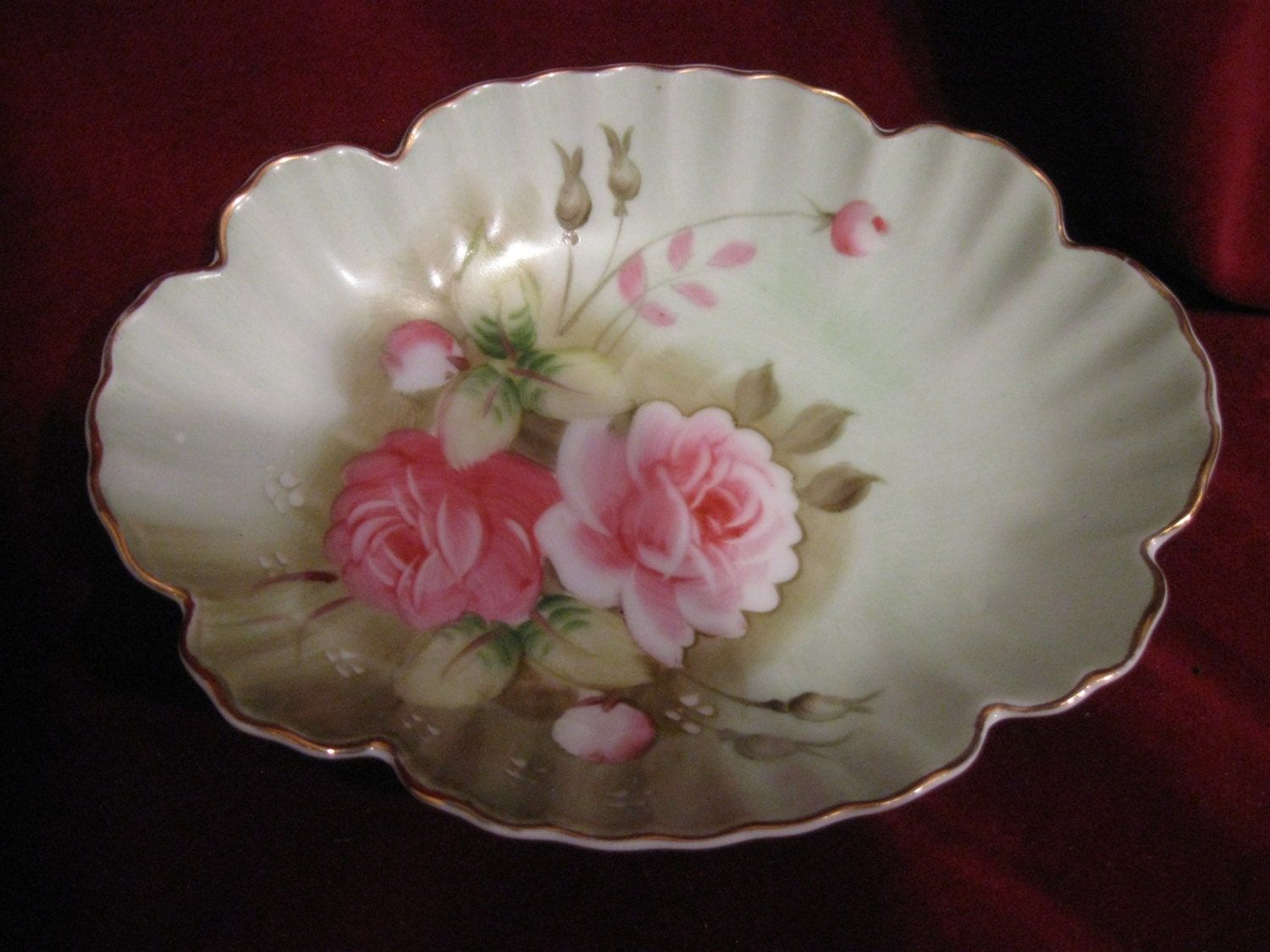 1950s LEFTON ROSES Fine CHINA Candy Soap Dish 1860 Vintage