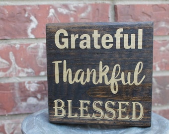 Grateful Thankful Blessed Sign, Grateful Sign, Thankful Sign, Blessed Sign, Painted Sign, Goggins Creations, Fall Decor, Small Gift Sign