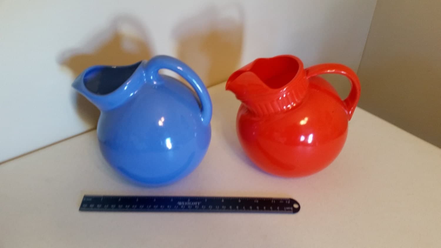 2 vintage glass ball pitchers 8 tilted ice lip jugs in