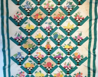 Fruit basket flour sack quilt top