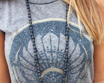 speckled beaded wrap necklace, long beaded necklace, wood bead necklace, sautoir bois, boho beaded necklace, boho jewelry, stocking stuffer