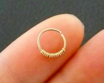Small gold nose ring, 14k gold filled cartilage hoop,silver filled triple helix hoop,helix hoop piercing,classic tragus earring,endless hoop