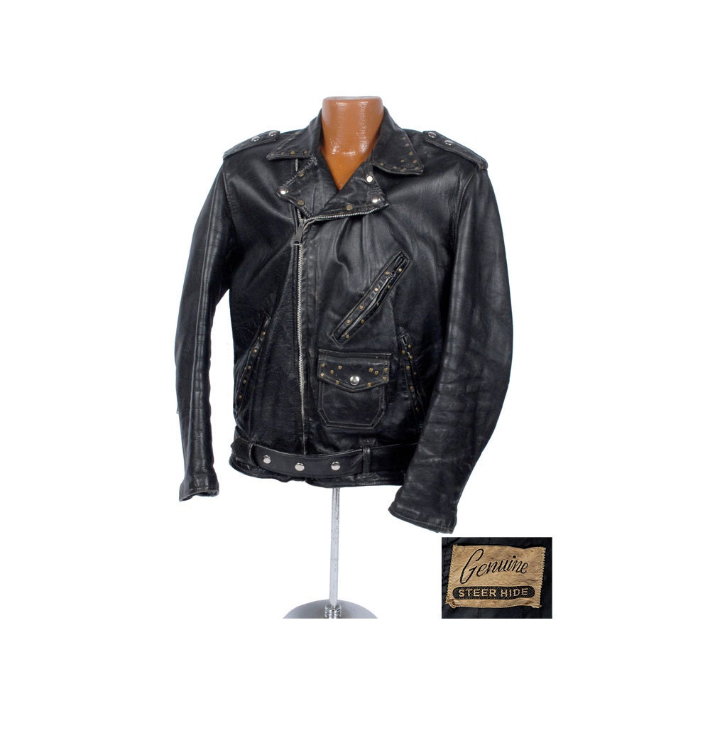 Vintage 50s Leather Jacket 50s Motorcycle by royalstarvintage