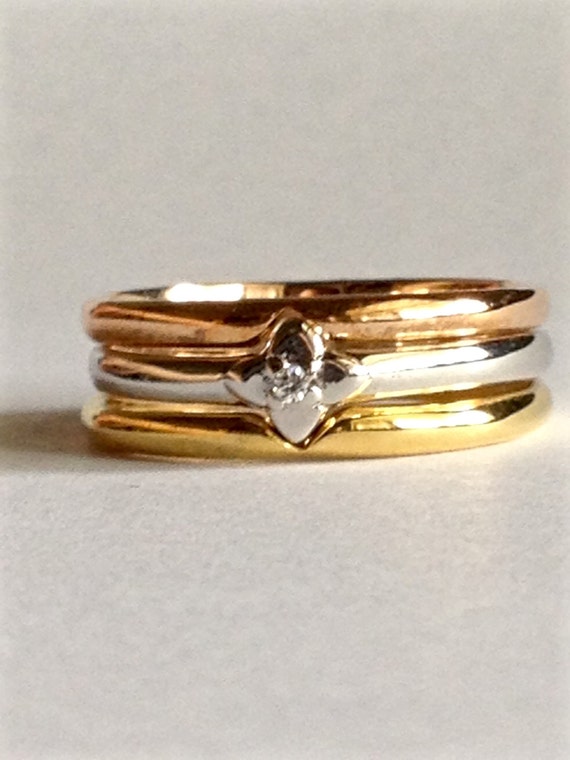 14K Gold Plated Stacking Rings Yellow White Rose Gold