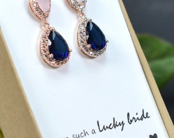Blush pink navy blue ROSE GOLD Wedding Jewelry Bridesmaid Gift Bridesmaid Jewelry Bridal Jewelry earring Drop dangle Earring,bridesmaid gift