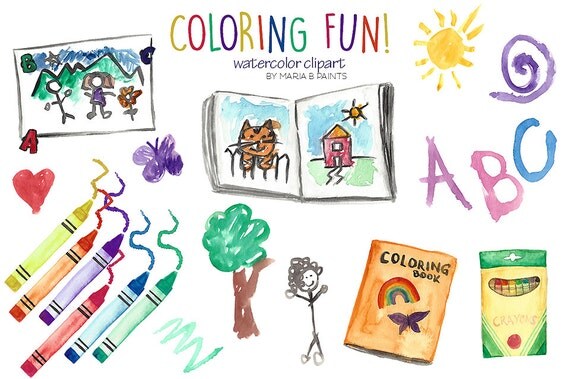 Watercolor Clip Art Coloring book Children by
