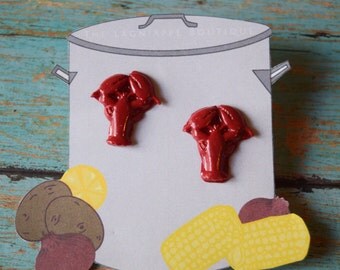 Crawfish Earrings, Polymer Clay Crayfish, Lobster Earrings, Crawfish Boil Accessories, Louisiana Stud Earrings, Unique New Orleans Jewelry