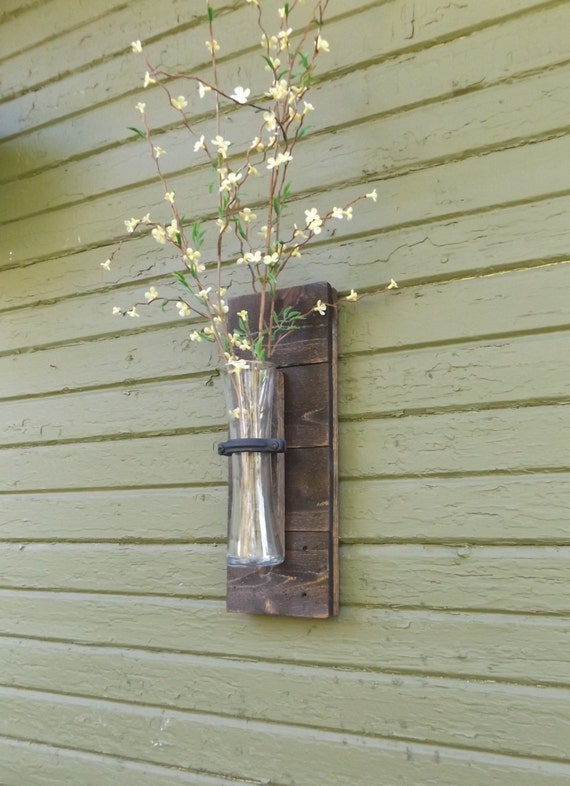 Vase Sconce Wood Wall Sconce Rustic Vase Sconce Stained