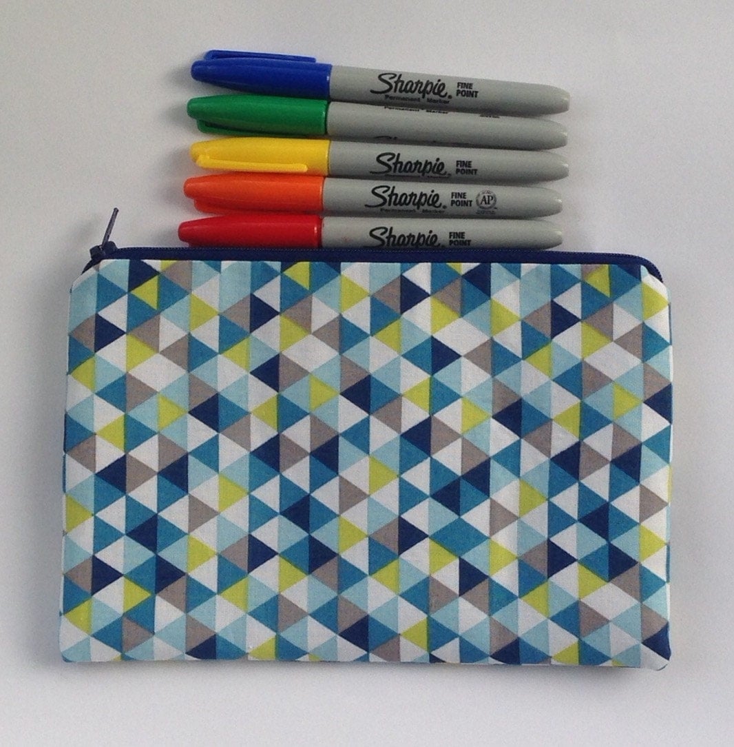 Geometric triangle print pencil case large pouch by BettyBlooShop