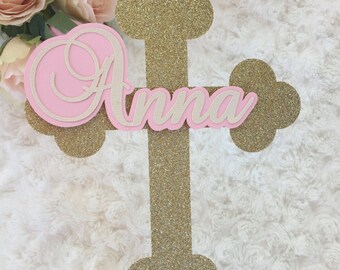 cross cake topper, custom name baptism cake topper, baptism cake topper