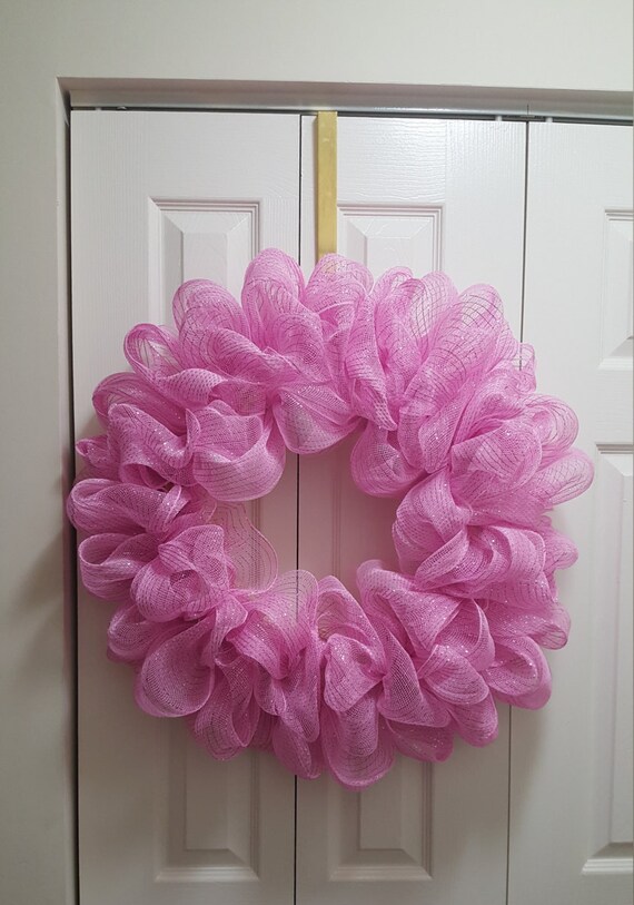 Pink Deco Mesh Wreath 26