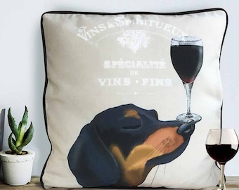 Wine print Dachshund pillow cover Dachshund gift wine gift for wine lover Wiener dog pillow wiener dog cushion cover sausage dog pillow
