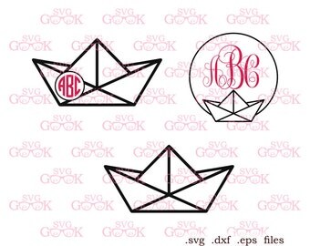 Paper Boat SVG cut files, Origami Boat Monogram Frame svg cut files for use with Silhouette, Cricut and other Vinyl Cutters, svg files