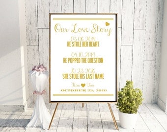 Our Love Story Gold Wedding Sign - PDF + JPG In All Sizes CWS117_11