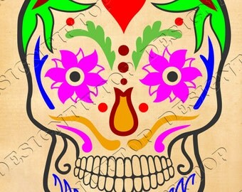 Sugar Skull SVG, stencil for print on t-shirt, stencil for tattoo, digital files for Cricut, Silhouette or other cutting, printing machines.