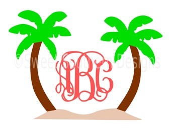 Monogram palm trees beach SVG instant download design for cricut or silhouette