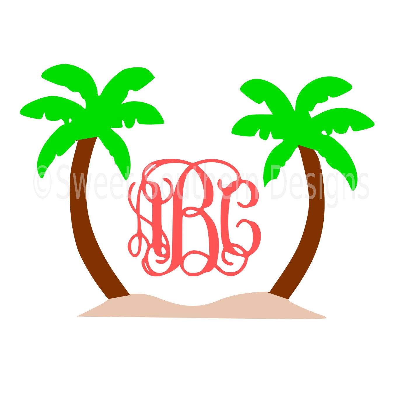 Download Monogram palm trees beach SVG instant download design for