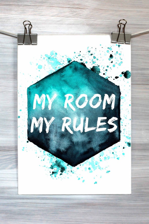 Items similar to My Room My Rules Print Quote Bedroom Wall Art ...