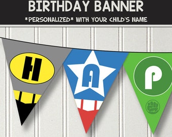 Superhero birthday banner - personalized with your child's name - digital / printable