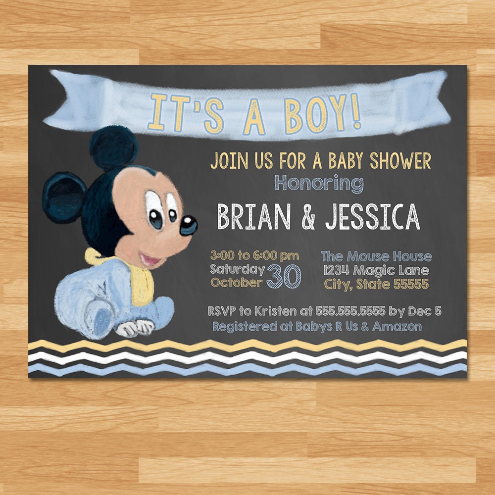 Baby Mickey Mouse Baby Shower Invitation Chalkboard Blue