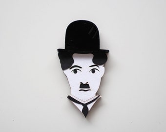 Charlie Chaplin Laser-cut Wood Pin / Brooch / Laser cut jewellery