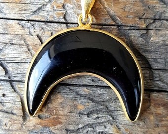 Black Obsidian Crescent Moon Crystal Necklace - stone jewelry - 378