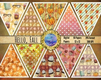 Fall Digital Paper, Autumn Digital Paper Digital Paper Autumn Fall Digital Background Pumpkin Paper Fall Patterns Scrapbook, Commercial
