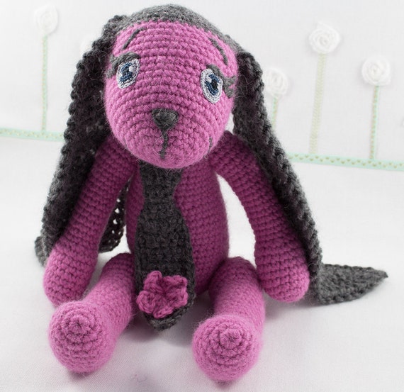 Alpaca Crochet Bunny with Necktie/ Handmade Toy / Stuffed