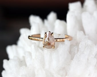 Rose Cut Pear Diamond Ring, Unique Engagement Ring, Natural Color Grey Diamond, Pear Cut 14k Yellow Gold, Ecofriendly Conflict Free