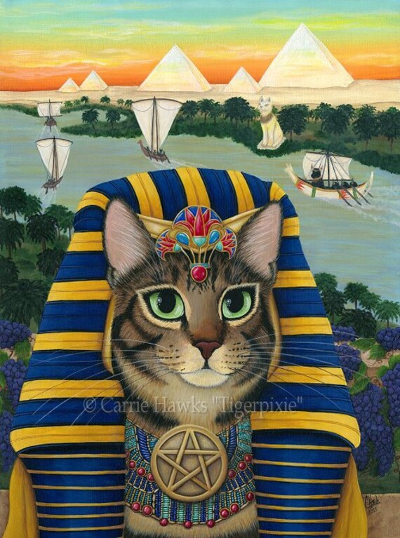 Egyptian Cat Pharaoh Cat Art Cat Painting Egypt Bast Cat King
