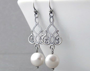 Unique Pearl Earrings Bridal Boho Earrings Pearl Bridal Earrings Pearl Dangle Earrings Rustic Wedding Gift for Her - Moroccan Dreams
