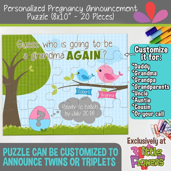 Personalized Pregnancy Announcement Puzzle - Personalized 8" x 10" Puzzle - Grandmother Pregnancy Announcement Puzzle - Custom Puzzle