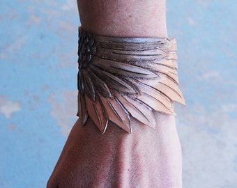 Bird Wing Bracelet - Tooled Leather Cuff Bracelet - Custom Made Leather Bracelet