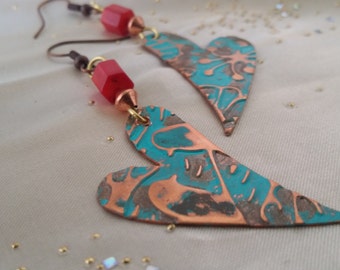 Items Similar To Copper And Coral Wire Wrapped Hoops On Etsy