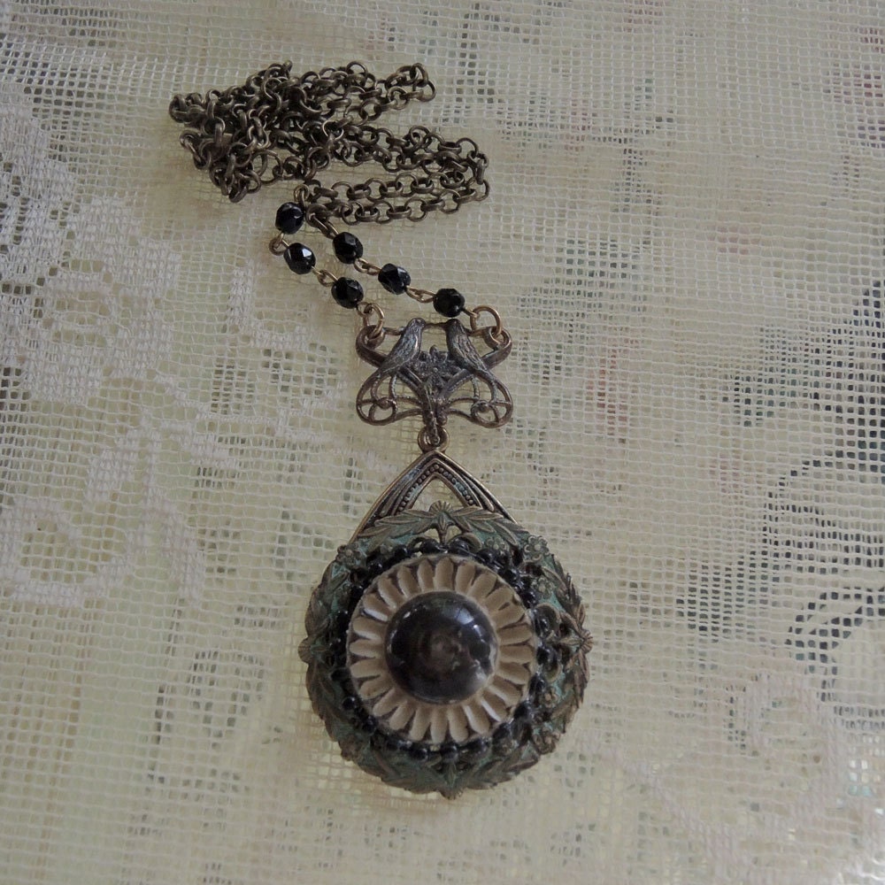 Vintage Button Assemblage Necklace Antique Celluloid Button