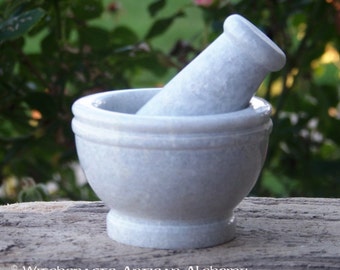 WHITE WITCHCRAFT Marble Stone Mortar & Pestle - Crafting Herb Spice Incense Grinding Preparation Tool, Kitchen Witchery, Witchcraft