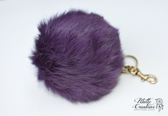 pom keychain purple pom WINE fur, purple Pom pom keychain pom purple keychain, Purple Pom,