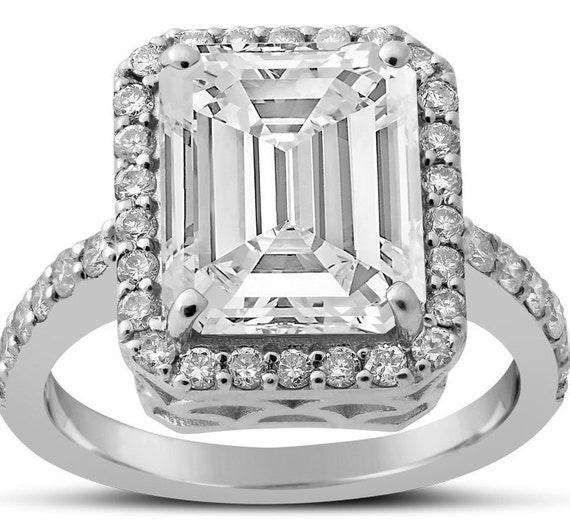 8X6 Emerald Cut Moissanite Engagement Ring With Diamonds