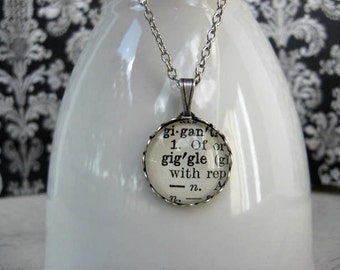 Word Necklace - Dictionary Necklace - Giggle - Round Pendant