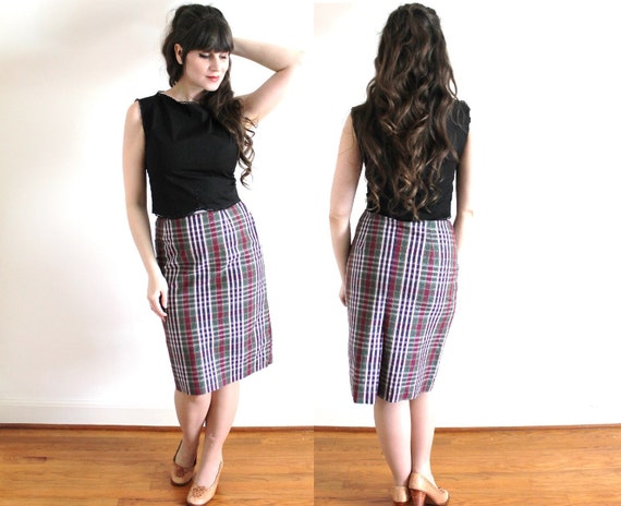 1960s Plaid Skirt / Plaid 60s Pencil Skirt