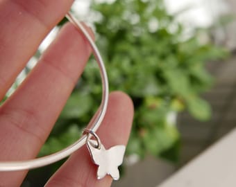 MADE TO ORDER - Butterfly minimalist Sterling silver bangle bracelet
